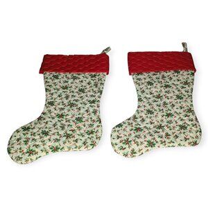 Vintage Charles Craft Quilted Christmas Stockings Holy & Pine Cone Set of 2